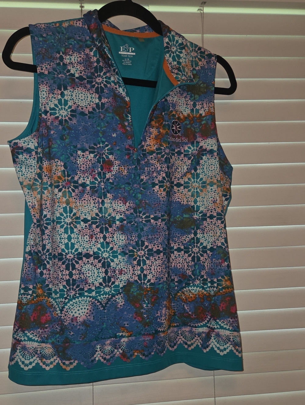 EP Pro Teal Floral Lace-Print Sleeveless Golf Tank With Cabo Del Sol